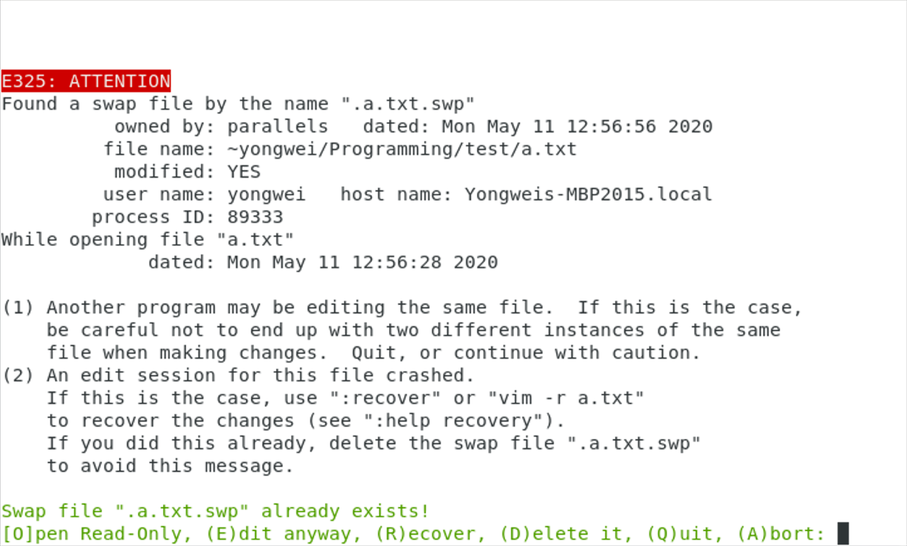 上次编辑这个文件时发生了意外崩溃的错误提示 Fig5.2